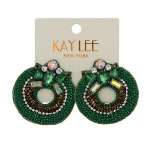 Kay Lee Christmas Wreath Seed Bead Earrings